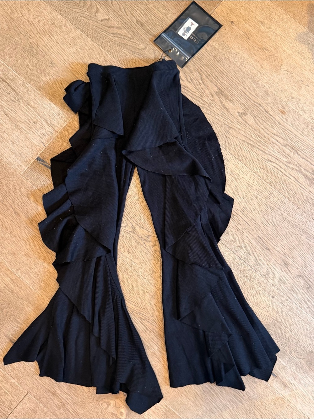 Caroline Bosmans Black sparkle Kids girls  Wide-Leg Ruffle bell bottom Pants NWT